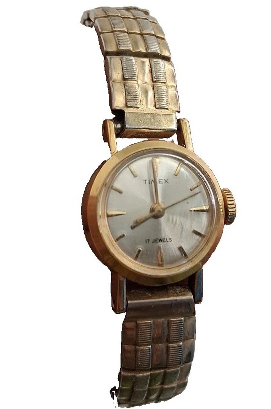 Vintage Timex Women's Watch - Gold-Tone Round Case & 17 Jewels Stretch Band